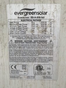 Evergreen Solar ES-A-205-fa3 205 Watts Solar Panel